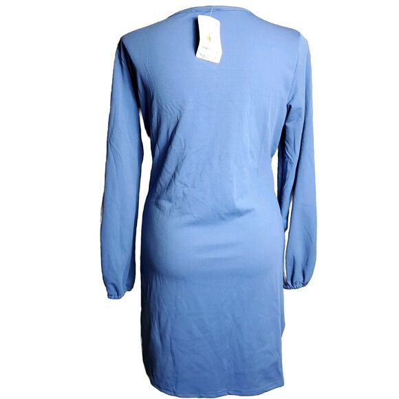 PRETTYGARDEN Long Lantern Sleeve Crewneck Tie Waist Knit Cocktail Dress Size XL - Picture 5 of 12